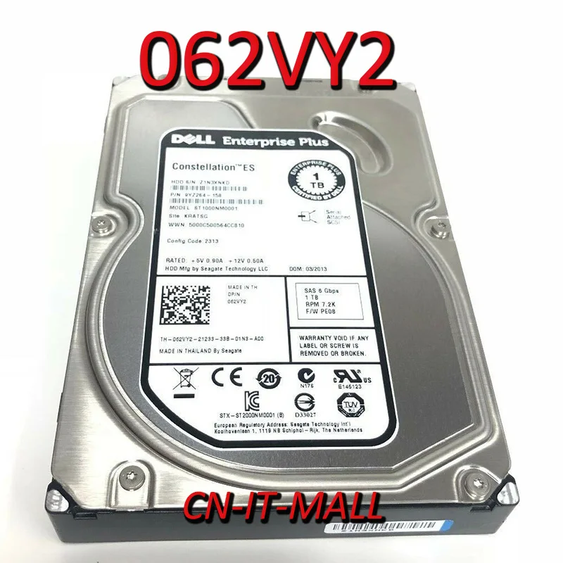 

Pulled 062VY2 62VY2 ST1000NM0001 1TB 7200 RPM 64MB Cache SAS 6Gb/s 3.5" Internal Enterprise Hard Drive