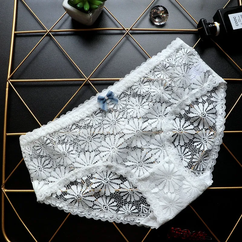 Японские прозрачные кружевные женские трусики с цветочным принтом низкой талией