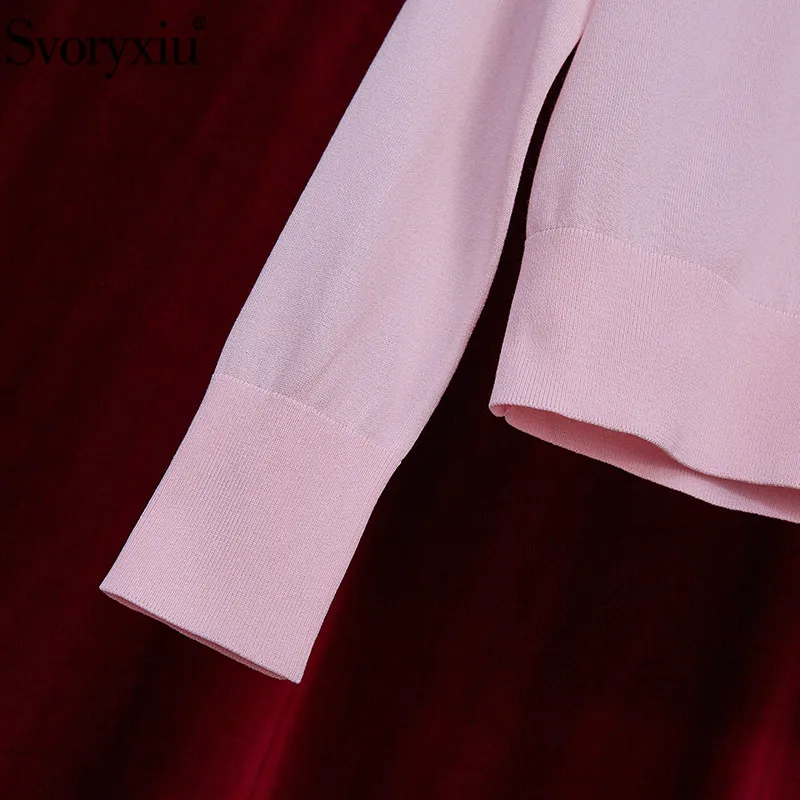 

Svoryxiu Designer High-End Silk Flower Print Pink Knitting Cardigan Women's Elegant Long Sleeve Summer Sun Protection Thin Coat