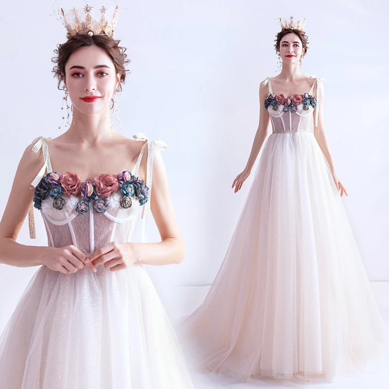 

Plus Size Wedding Dresses Fairy 3D Flowers Lace Long Sexy Light White Summer Dress Boho 2021 A Line Ball Gown Vestidos De Noiva