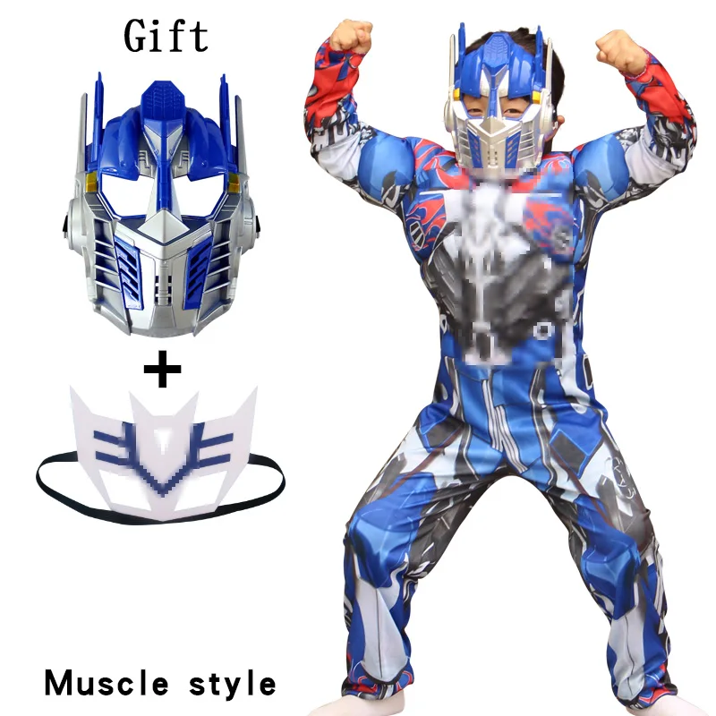 

Halloween Kids Boys Cosplay Movie Muscle Optimus Prime Costumes Boys Mask Super Heroes Body Suits For Carnival Costumes Party