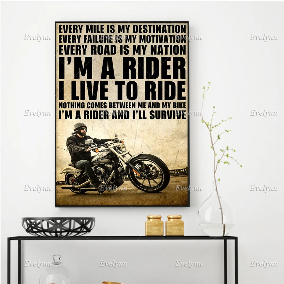 

Motorcycle Racing Racer Retro Poster I'm Rider I Live To Ride Wall Art Prints Home Decor Canvas Unique Gift Floating Frame