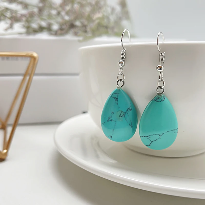 Женские серьги из нержавеющей стали бирюзовые в Корейском стиле|Серьги-подвески|