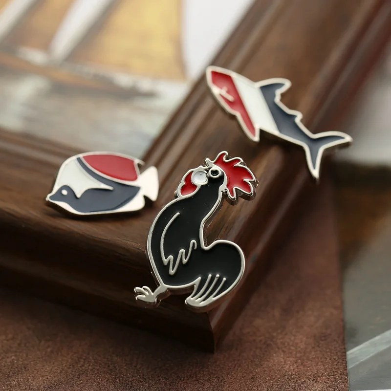 Wukaka цветная эмалированная петух Акула брошь с рыбой булавки для мужчин костюм