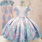 Голубые кружевные платья с аппликацией для маленьких девочек, бальное платье с рукавами-крылышками, платья для маленьких принцесс на день рождения, разнообразное платье