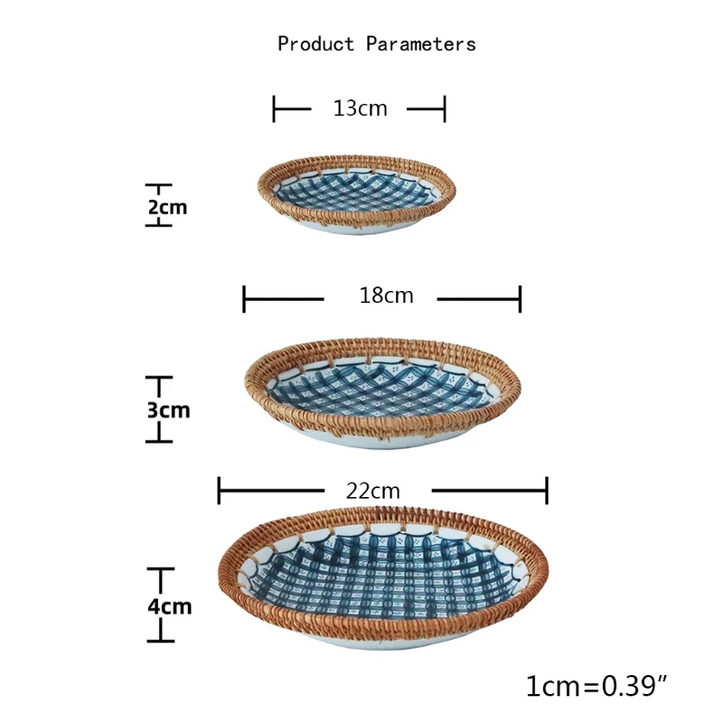 

Ceramic Serving Plate Rustic Oval Dinner Plates Handmade Serving Dish Bread Basket with Hand-Woven Edge Decorative Plate