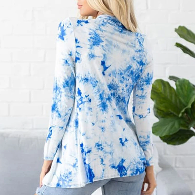

Tie Dying Ladies Cargidans Autumn Casual Long Sleeves Loose V Neck Coat Streetwear Female Middle Long Outwear