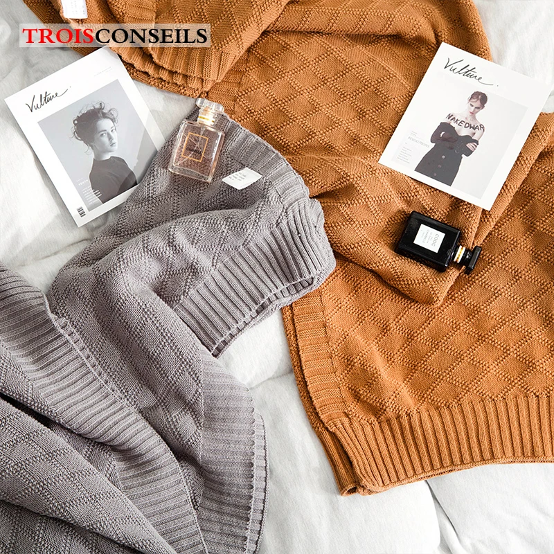 Blanket for Beds Hand-knitted Sofa Cotton Weighted Air Conditioning Spring Autumn Knittted Plaid | Дом и сад