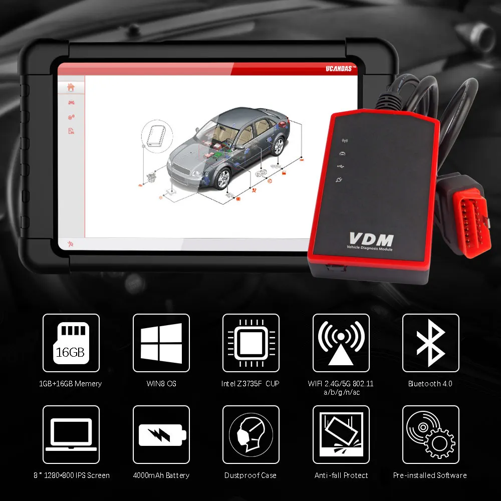 UCANDAS VDM Профессиональный OBD 2 Автомобильный диагностический инструмент полная