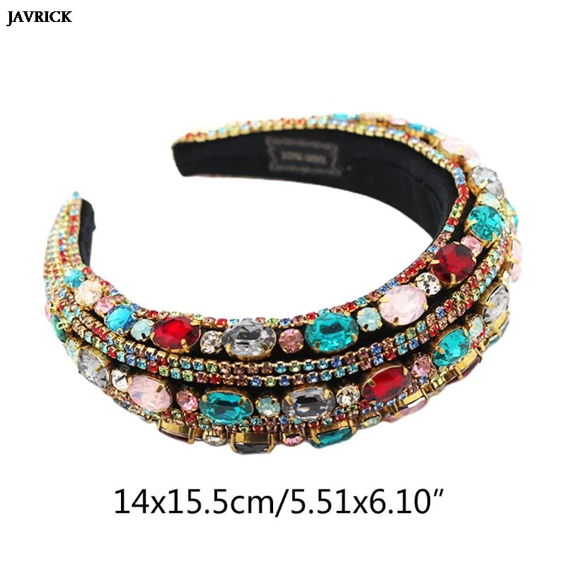 

European Luxury Glass Rhinestones Hair Hoop Baroque Wide Side Headband Female Headwear Decorations Accessories Gifts