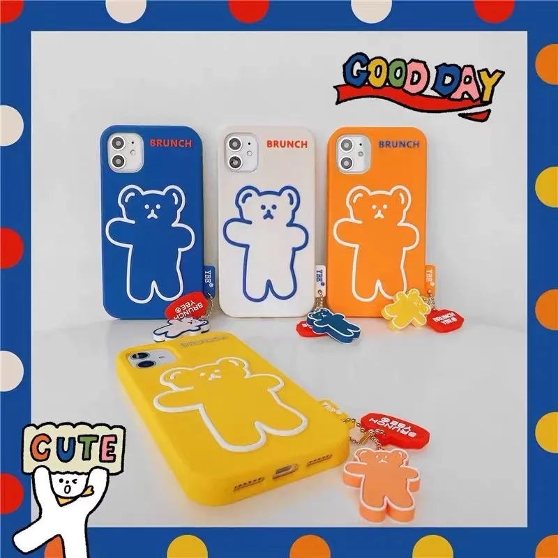 

OEING Silicone Phone Case For Iphone 12 Pro Max 11 7 8 X XS Max XR SE Cute Bear Soft Case With Pendant Shockproof