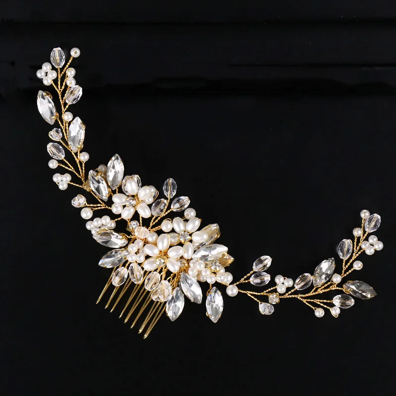 New Design Gold Wire Crystal Simulated Pearl Beads Hair Combs Headwear for Bridal Bride Wedding Veil Jewelry Accessories | Украшения и