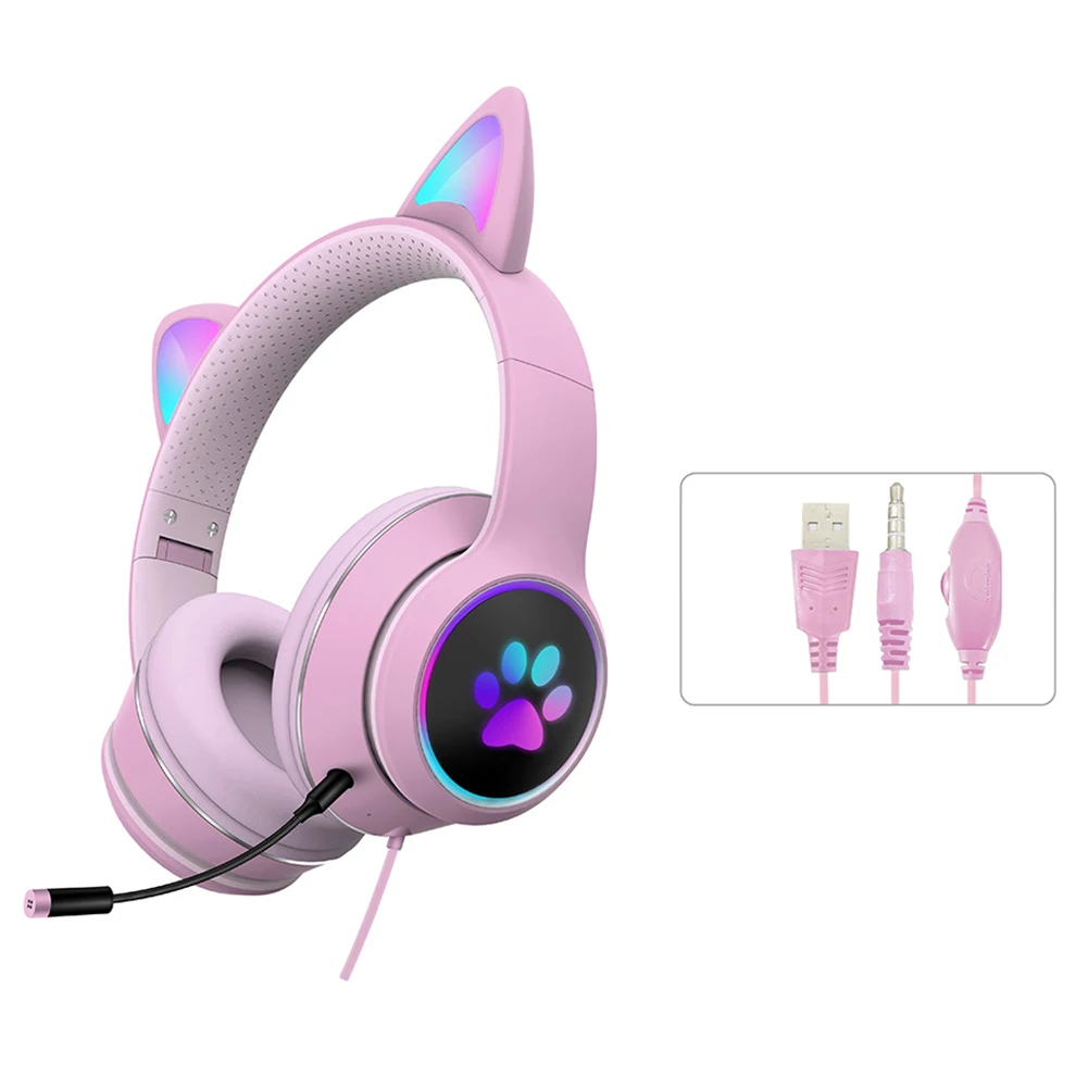 

With Microphone Gift For PC Smartphone Portable Audio Wired Gaming Headset Noise Cancelling Travel RGB LED Light Fashion Laptop
