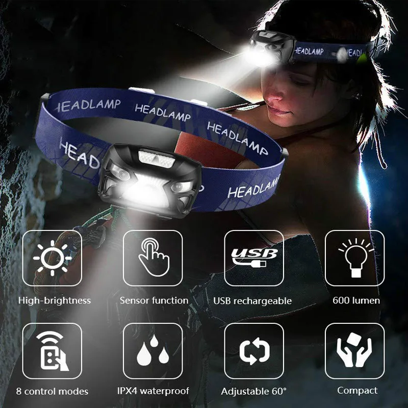 Перезаряжаемые светодиодные мини фары USB инфракрасная фара с датчиком движения