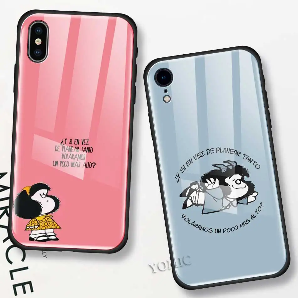 Mafalda Hot Sale Fitted Case for Apple iPhone 11 12 Pro XR 6 6S 7 8 Plus X XS MAX Tempered Glass Mobile Phone Shell Cover
