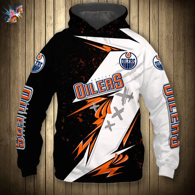 

Spring And Autumn Edmonton Men Casual 3D Zipper Hoodie Orange Blue Striped Stitching Cartoon Graffiti Printing Oiler Sweatshirt
