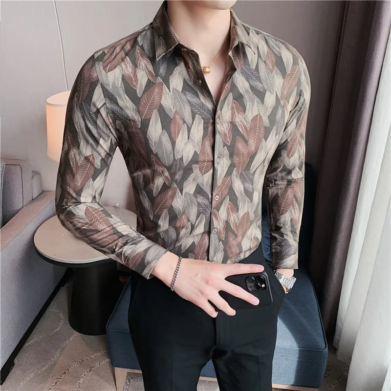 Autumn Floral Men's Shirt Long Sleeve Casual Shirt Male Business Social Formal Dress Shirts High Quality Streetwear Men Clothing