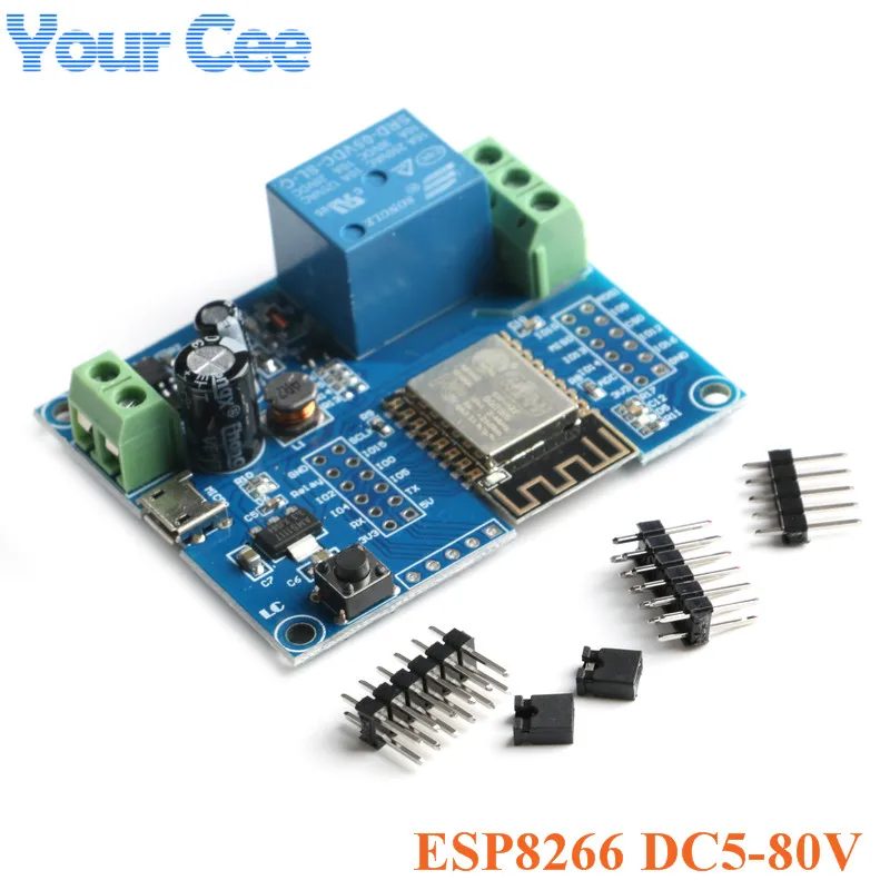 Беспроводной модуль релейного контроллера ESP8266 с Wi-Fi, одноканальная макетная плата ESP 12F для IOT Smart Home DC5V-80V