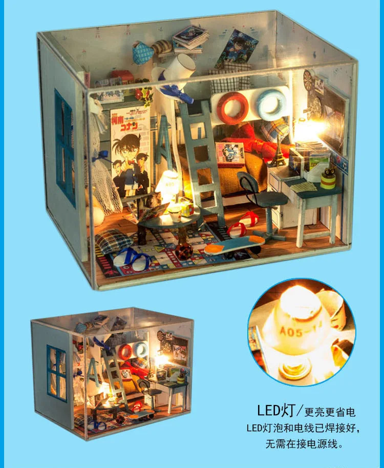 Detective Conan домашнее украшение DIY Conan кабинет деревянная миниатюрная модель наборы украшение-кукла дом подарок на день рождения для мальчика
