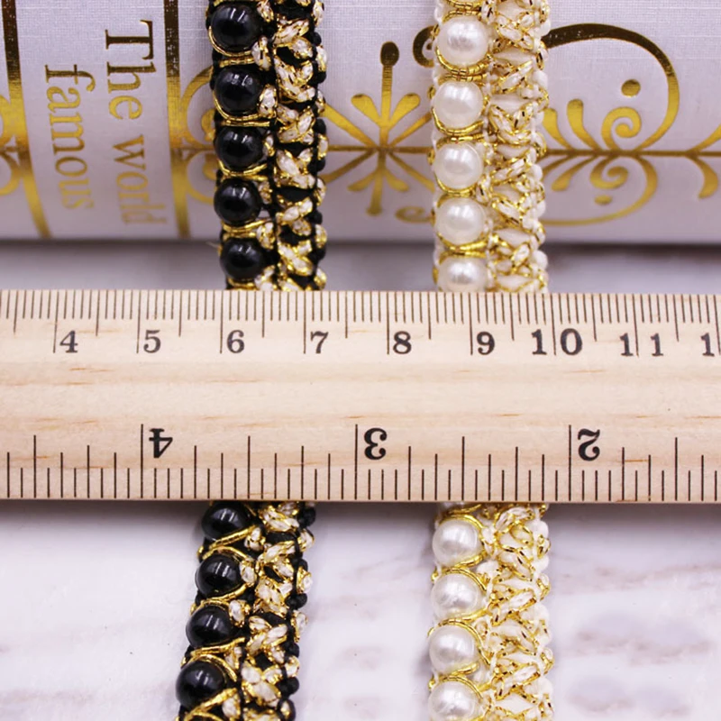 

1.5cm Wide Gold Silk Pearl Ribbon DIY Clothing Jewelry Curtain Accessories Handmade Sewing Supplies Craft For Costume Decoration