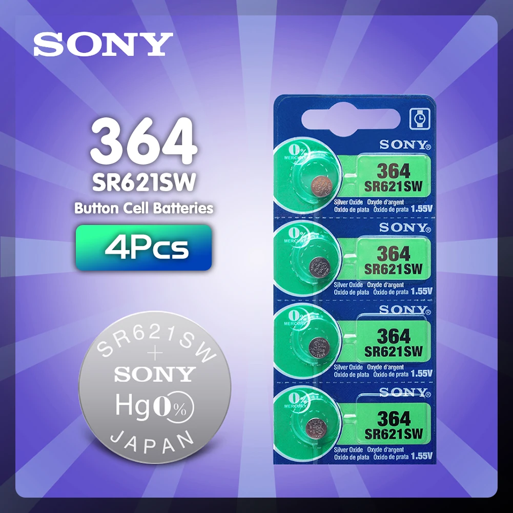 4 шт. для Sony 621 батарея часов AG1 LR621 sr621sw 364A 1 5 V LR60 Серебряная оксидная электронный