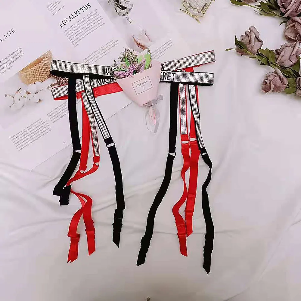 

Sexy Secret Lace Rhinestone Bikini Thong Letter LOGO Brand Design Push Up Bra Panty 2 Piece Women Adjustable Underwear Sets