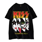 Футболка Мужскаяженская оверсайз хлопковая, топ с принтом рок-группы KISS, черная рубашка в стиле панк