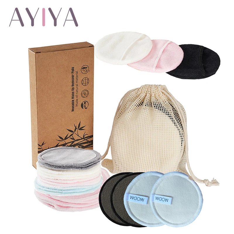 

Eco-Friendly Makeup Remover Pads Reusable Bamboo Fiber Washable Rounds Cleansing Facial Cotton Make Up Removal Pads Tool