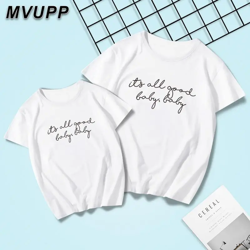 

Летняя белая футболка с буквенным принтом для мамы и дочки одинаковые комплекты для девочек, топы с круглым вырезом для мамы и ребенка, 2020 хл...