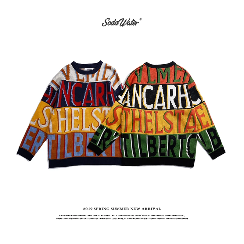 SODAWATER смешной принт вязаный мужской свитер пуловеры свободный крой шерстяной