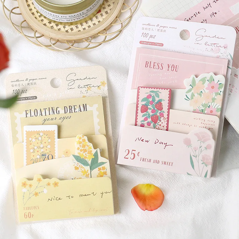 

100 страниц в саду с буквенным принтом Блокнот N раз бумаги для заметок на клейкой основе для Портативный блокнот школьные канцелярские товар...