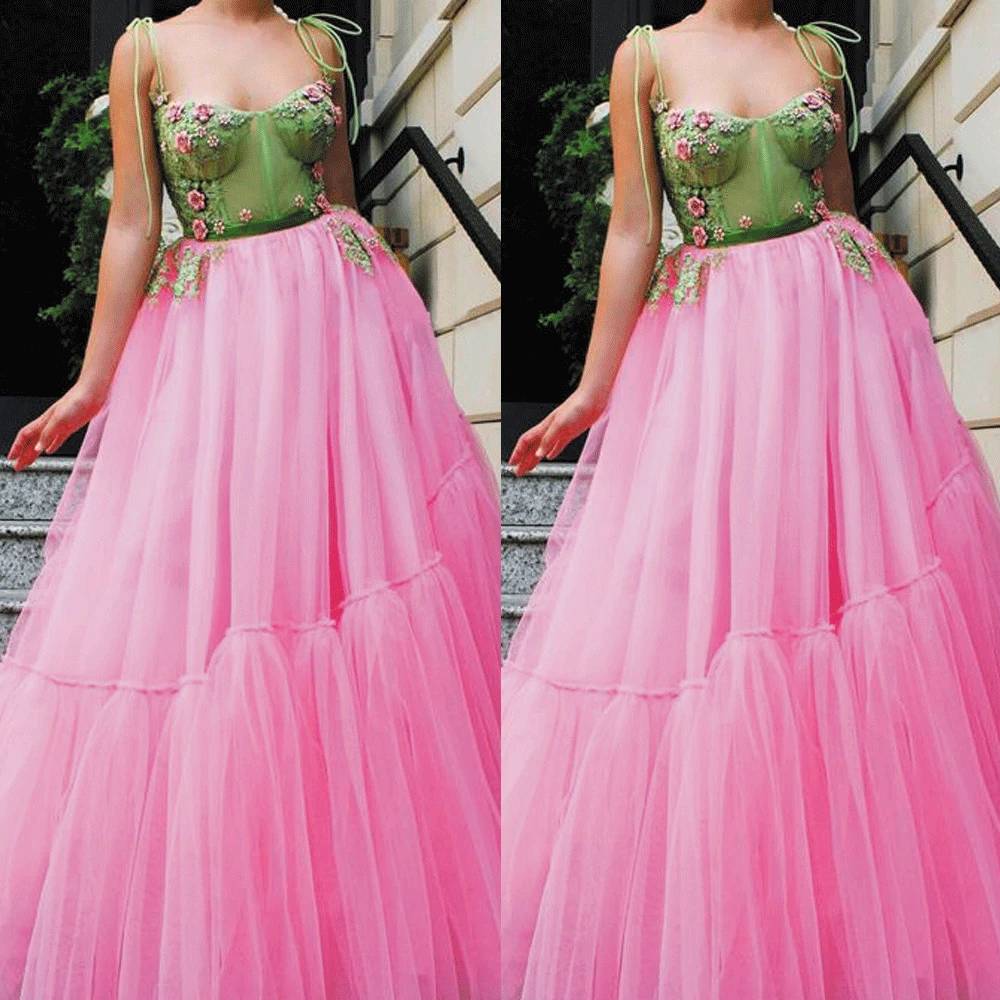 

SuperKimJo Vestidos De Festa 3D Flowers Pink Prom Dresses 2020 Ball Gown Lace Applique Elegant Prom Gown Gala Jurk