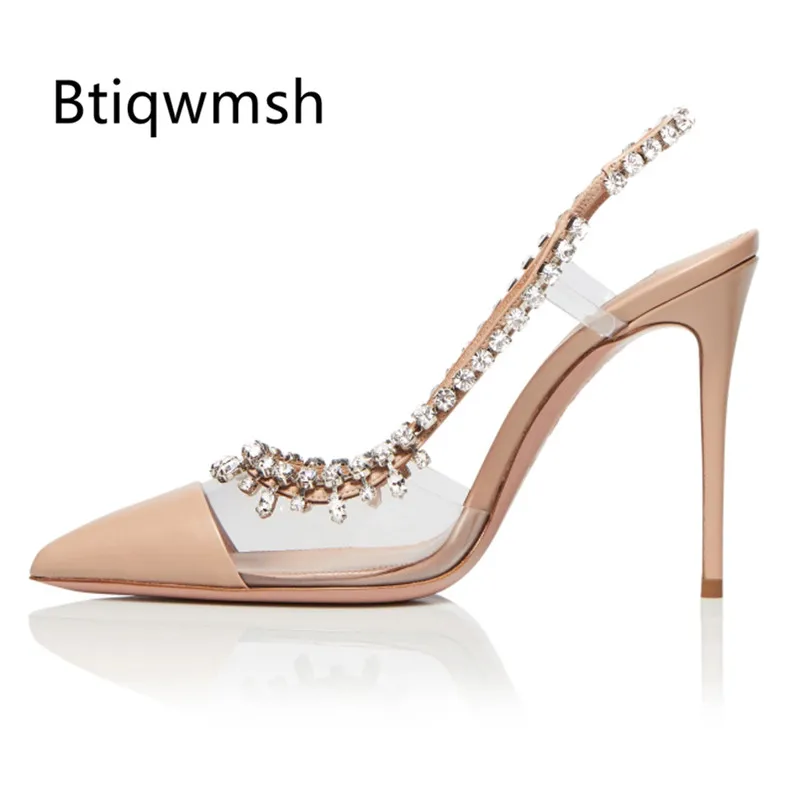 

Newest Rhinestone Sandals Women Pointed Toe Pvc 10CM High Heel Shoes Woman Sexy Party Shoes