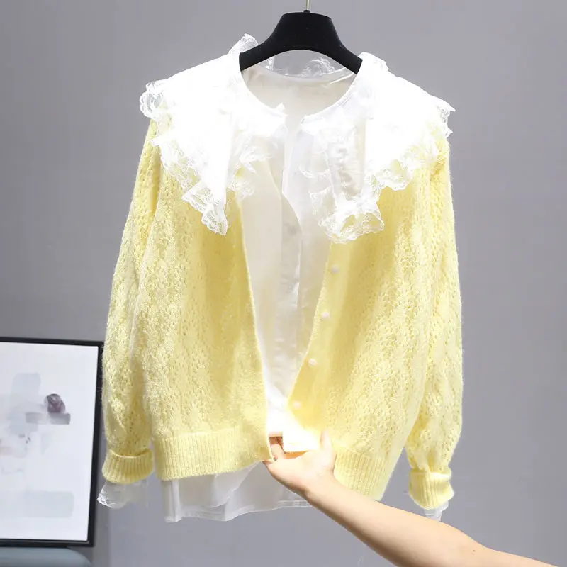 

Namou Drane Blue Sweater Women's Hollow Loose Outer Wear All-match Cardigan Sun Protection Clothing Small Coat Knit Sweater Top