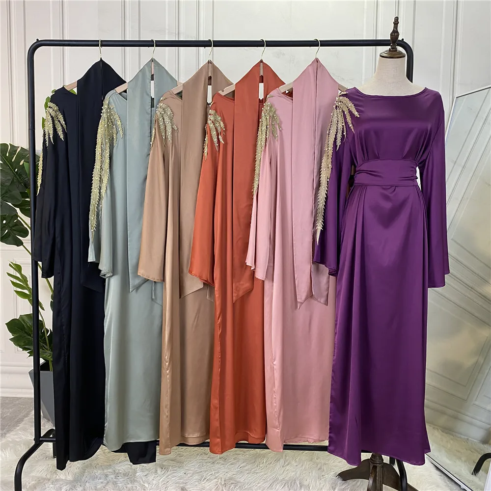 

Modest Satin Abaya Hijab Dress Ramadan Turkish Clothing Dubai Islam Muslim Maxi Dresses for Women kaftan Robe Longue Femme