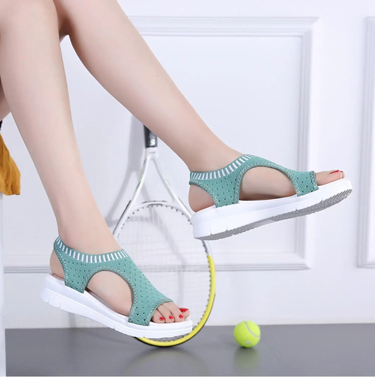

Women Summer Sandals Slip-on Flat Ladies Sandals Comfy Wedge Female Shoes Fashion Breathable Girls Sandals WJ043