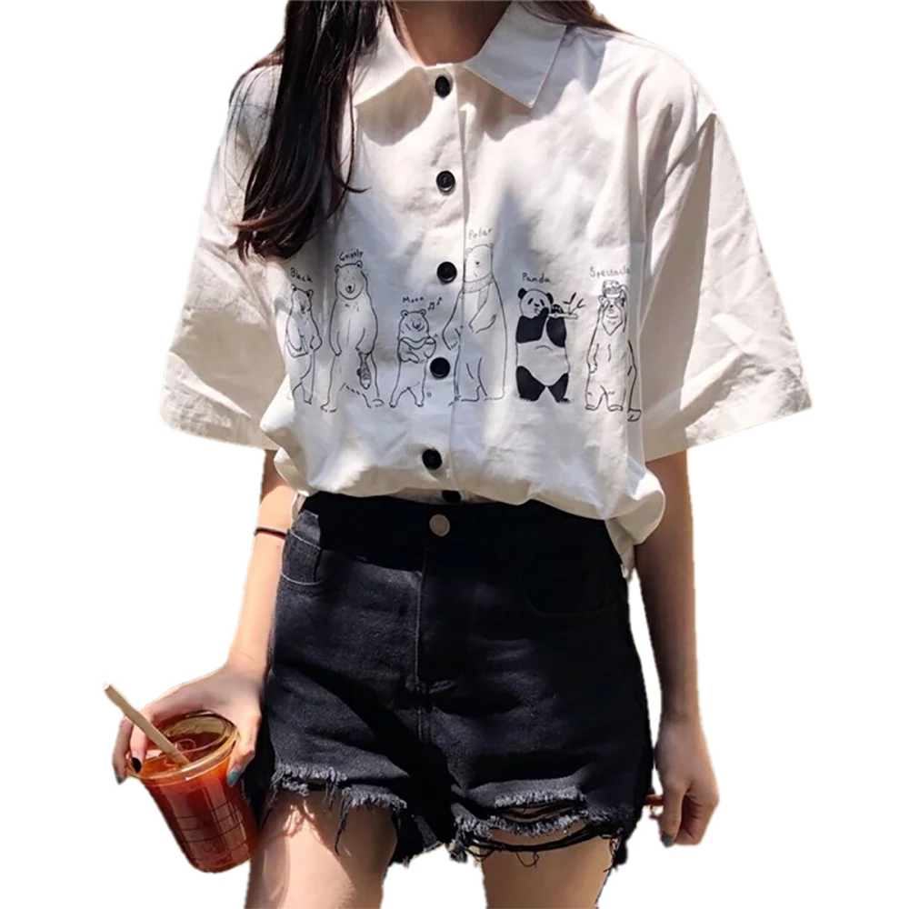 Женская рубашка с мультяшным принтом Летняя Повседневная Блузка в стиле