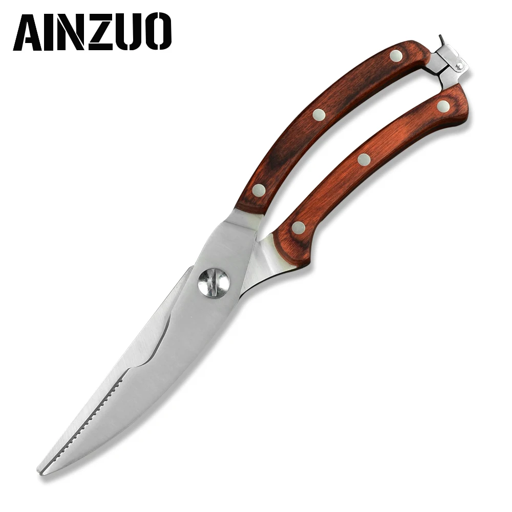 Red Handle AINZUO 3Cr14 кухонный резак из нержавеющей стали надувной цыпленок сдвиг с цветной деревянной ручкой использовать для птицы мясо рыба кухонный инструмент - Цвет: Red Handle