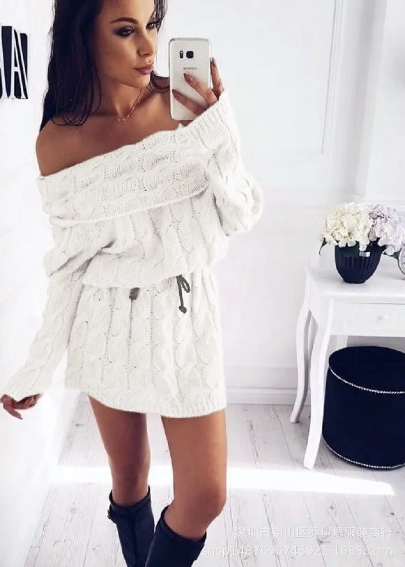 ZOGAA женские вязаные платья 2020 зима осень сексуальное платье с открытыми плечами