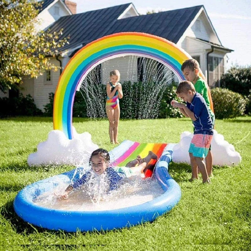 

Outdoor Lawn Beach Sea Inflatable Rainbow Arch Water Spray Kids Sprinkler Play Toys Air Matress Summer Pool