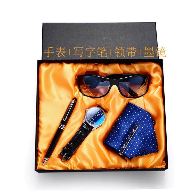Мужские 8 см галстук 4 шт. бизнес часы запонки очки ручки в полоску жаккардовый