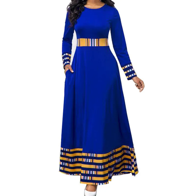 Новинка 2020 длинное платье макси африканские платья для женщин синее с длинным