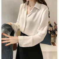 2021 spring and summer new korean fashion style simple professional lapel long sleeve solid color chiffon shirt women