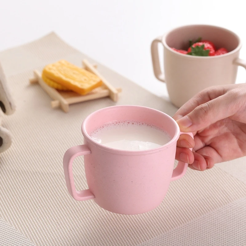 

Чашка для воды HUYU из пшеничной соломы, детская чашка для молока с двойной ручкой для детского завтрака