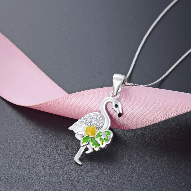 Цепочка женская из серебра 925 пробы с перьями орла фламинго тукана совы амулет на