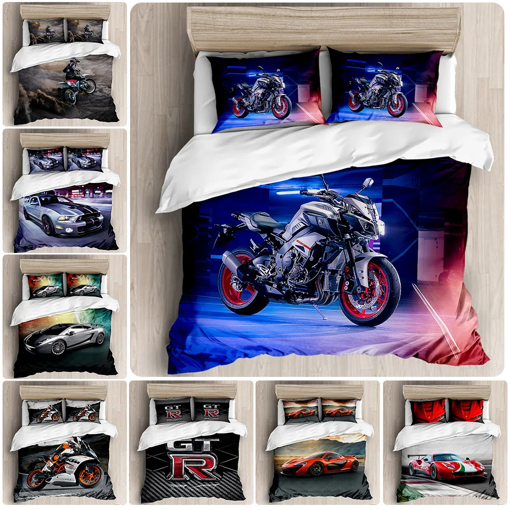 

Fashion Motorcycle Car Pattern Bedding Set 3D Bedroom Home Decoration Home Textile Soft Duvet and Pillowcase