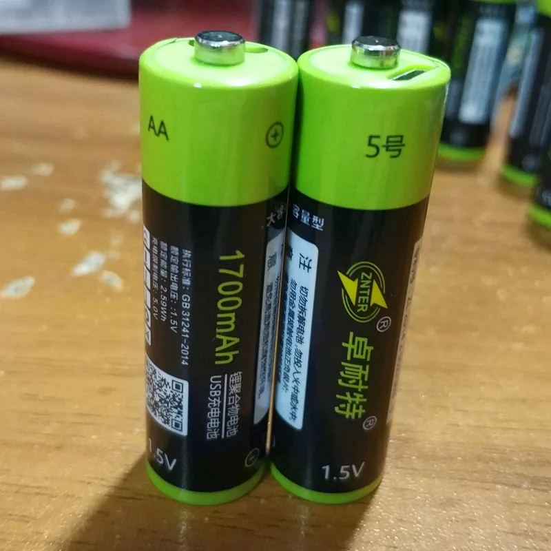 

2pcs ZNTER 1.5V AA usb battery 1700mAh li-polymer li-po rechargeable lithium li-ion battery no USB cable pack