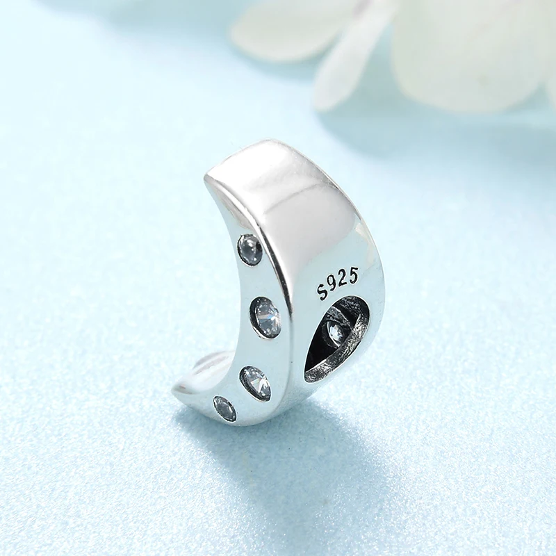 Модные бусины-шармы в виде полумесяца из стерлингового серебра 925 пробы подходят