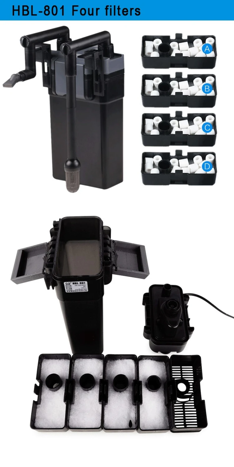 Фильтр SunSun Hang On Waterfall со съемным отделителем жира 500л/ч 20-40см аквариумного бака 6В многоступенчатый поток рыбы с регулируемым потоком HBL801.