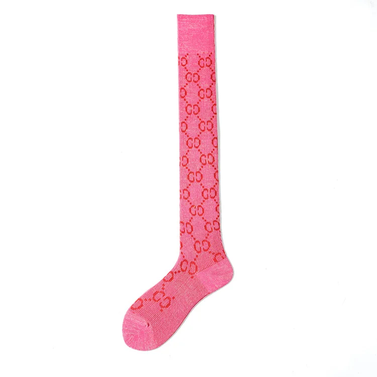 PINK OVER KNEE Зимние женские чулки с перекрестными коленями, модные женские чулки с золотыми буквами, дамский чулок с высоким голенищем - Цвет: PINK OVER KNEE